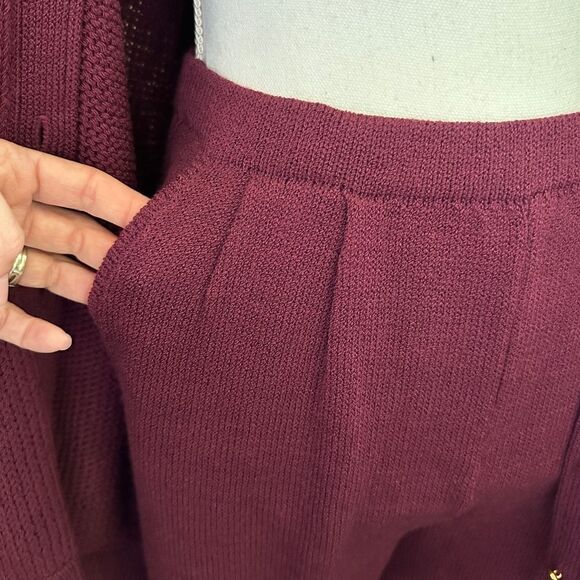 Vintage Marie St John Knit Burgundy 2 Piece Cardigan Pant Set - Picture 5 of 16